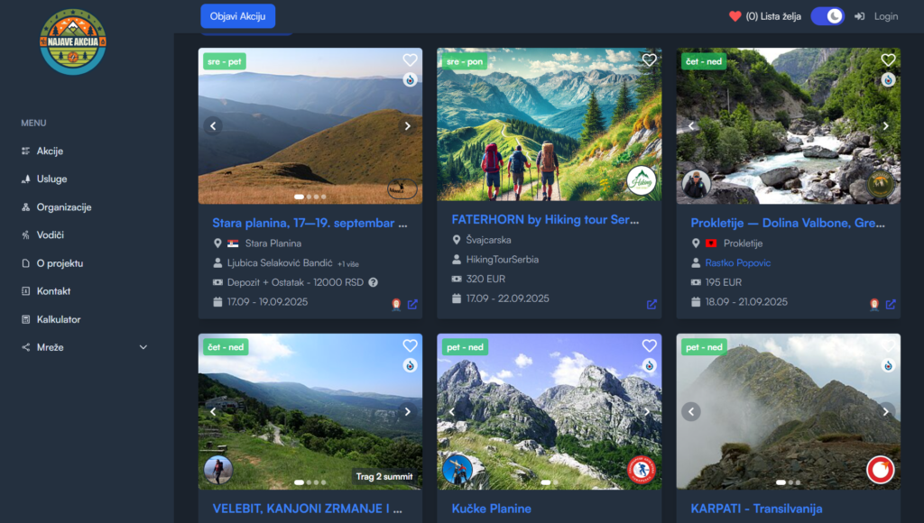 Najave-akcija.com: Platforma koja povezuje klubove, vodiče i one koji traže avanturu - maja.team